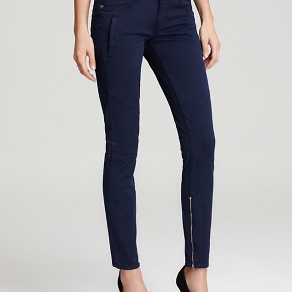 NWT Paige MARLEY Moto Skinny Zip Leg Twill Pants in Pacific Dusk Size 26 - Picture 2 of 9